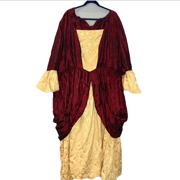 Women’s Renaissance Medieval Gown Dress Handmade Plus Size 2X / 3X Maroon Gold - Picture 1 of 13